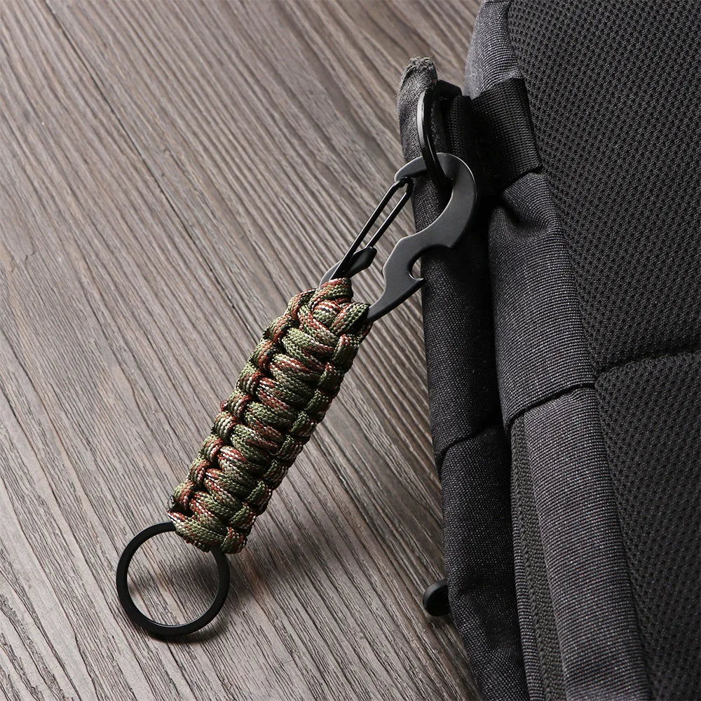 Porte-clés d'extérieur en paracorde militaire, kit de survie de camping, décapsuleur, nœud d'urgence
-Outdoor Keychain Ring Military Paracord, Rope Camping Survival Kit Emergency Knot Bottle Opener