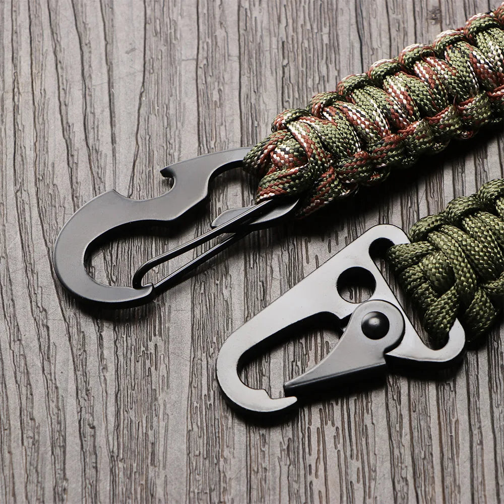Porte-clés d'extérieur en paracorde militaire, kit de survie de camping, décapsuleur, nœud d'urgence
-Outdoor Keychain Ring Military Paracord, Rope Camping Survival Kit Emergency Knot Bottle Opener
