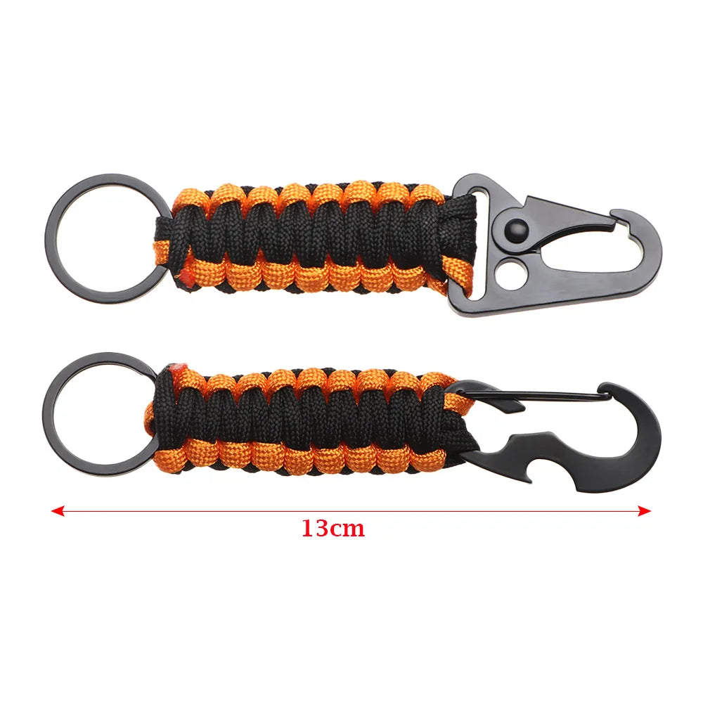 Porte-clés d'extérieur en paracorde militaire, kit de survie de camping, décapsuleur, nœud d'urgence
-Outdoor Keychain Ring Military Paracord, Rope Camping Survival Kit Emergency Knot Bottle Opener