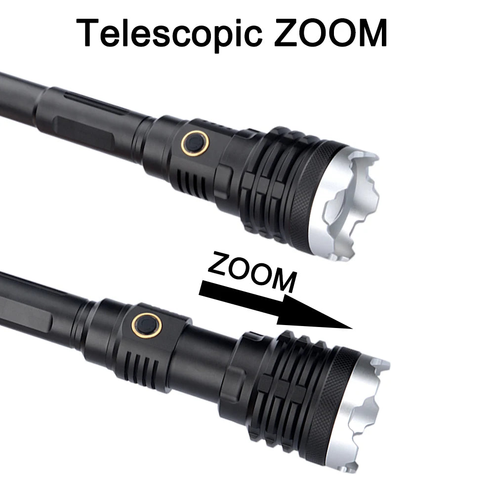 Lampe torche puissante XHP160 16 cœurs, USB, lampe LED zoom
- XHP160 16-Core Powerful Flashlight Torch, USB, Zoom Lamp LED